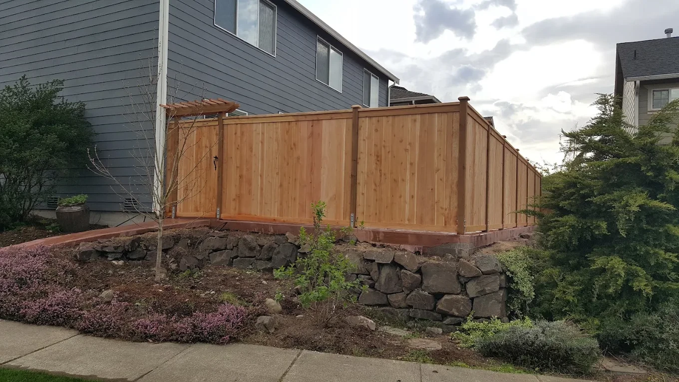 Wooden privacy fence residential backyard